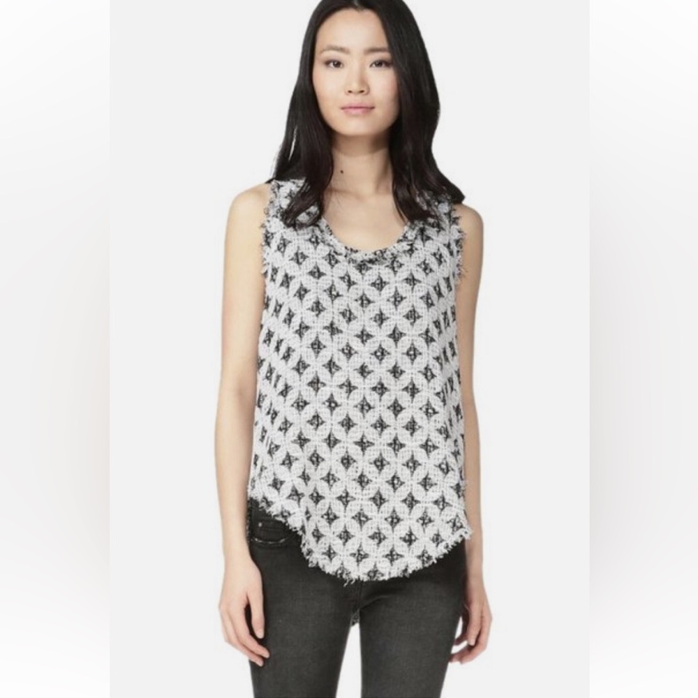 IRO Heben Handi-Knit Tank w Fringe Scoop Neck/Hem Geo Diamond Black/White 36 S